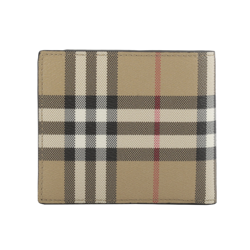 【BURBERRY】經典格紋帆布對開零錢袋短夾(米色) 8084169