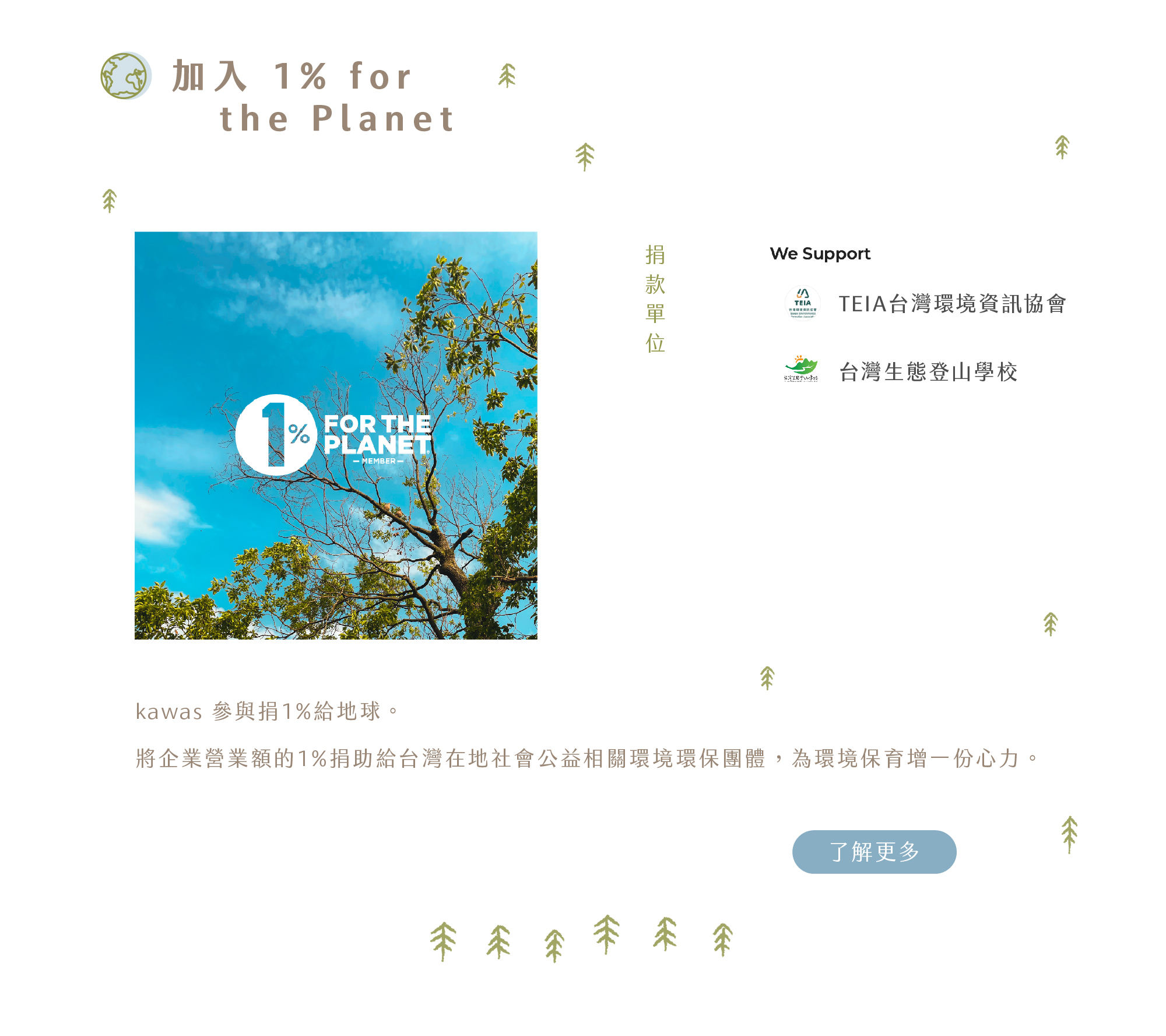 加入1%捐地球，將所得的1%捐給在地環保單位