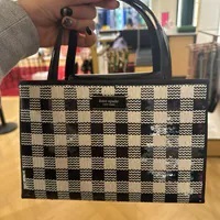 [S] KATE SPADE KB162 SAM ICON GINGHAM SEQUIN SMALL TOTE,BLAZER BLUE, 196021264214 [FINAL SALE] (SKS1087)