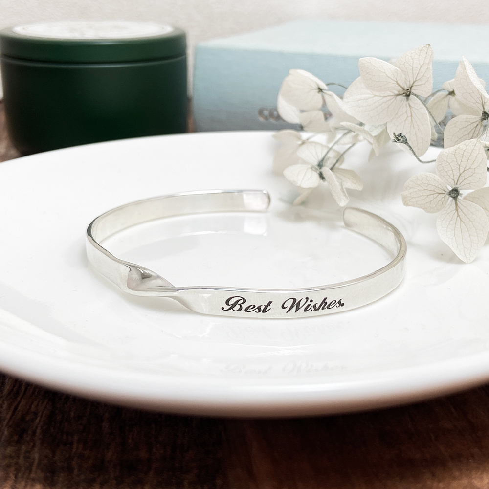 純銀刻字 迴旋扭結 925純銀手環 寬版 開口式 C型手環 男生手環