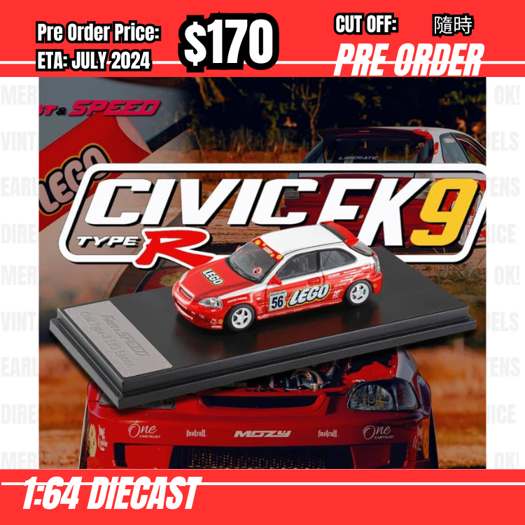 RS-$170  * Fast Speed * 1:64 Honda Civic Type R EK9 Red Logo #56 [OD17/04]