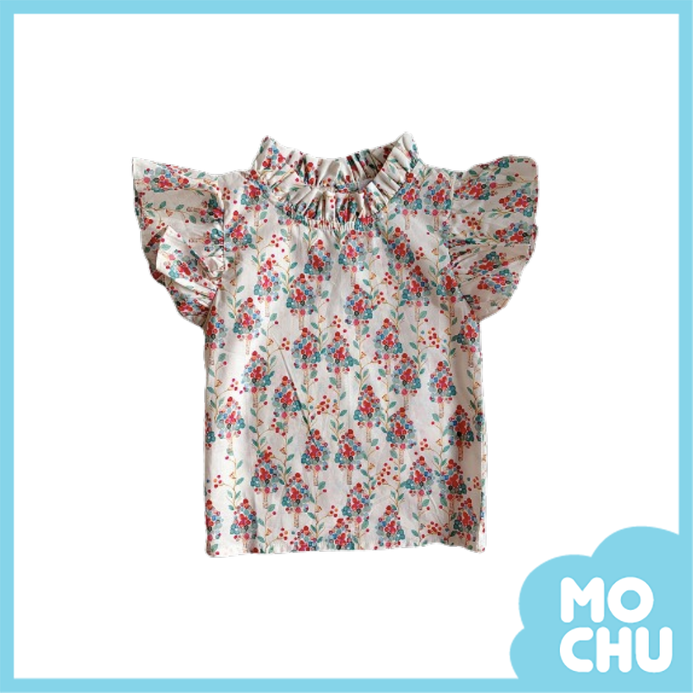 荷葉立領飛袖碎花上衣(三色)