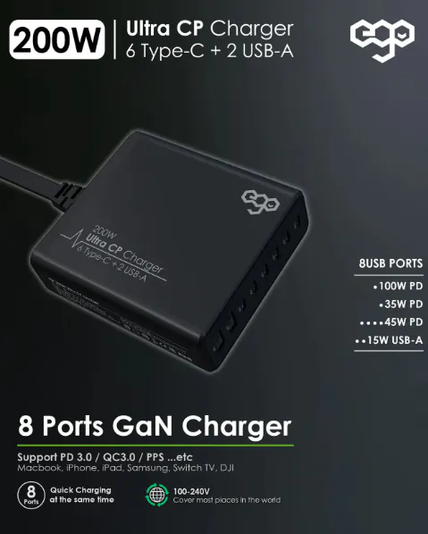 EGO 200W Ultra CP 8USB GaN 充電器 【10/4 截單，預計 :10月中至尾發貨】