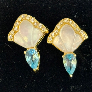 T225優雅白貝母藍拓帕耳環