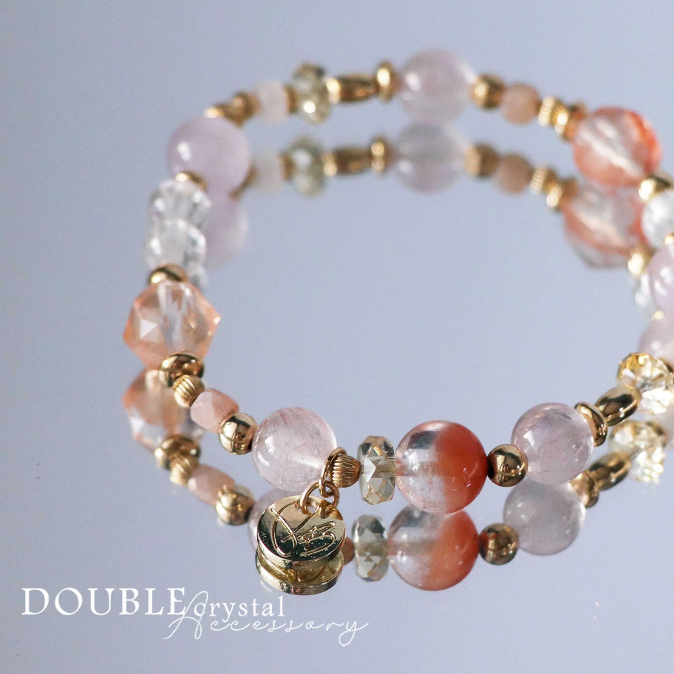 ☽◌* 艾拉貝的心事／粉超七．拉絲白鋰輝．橙膠花．橙兔毛．黃水晶．橙月光