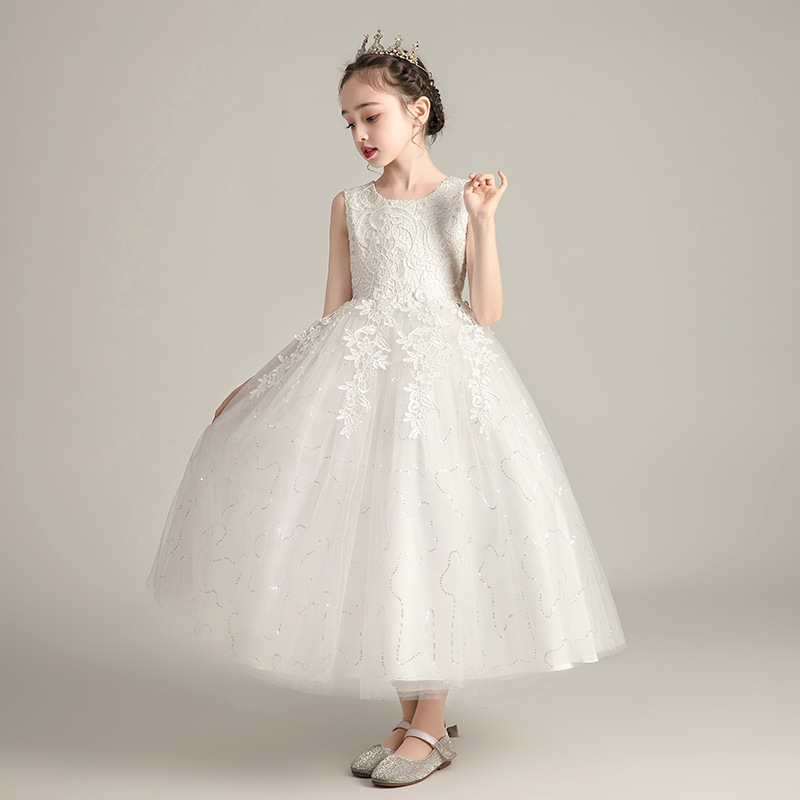 現貨 140.150cm 蕾絲繡花亮絲長禮服 3色 120-170cm #CK8991