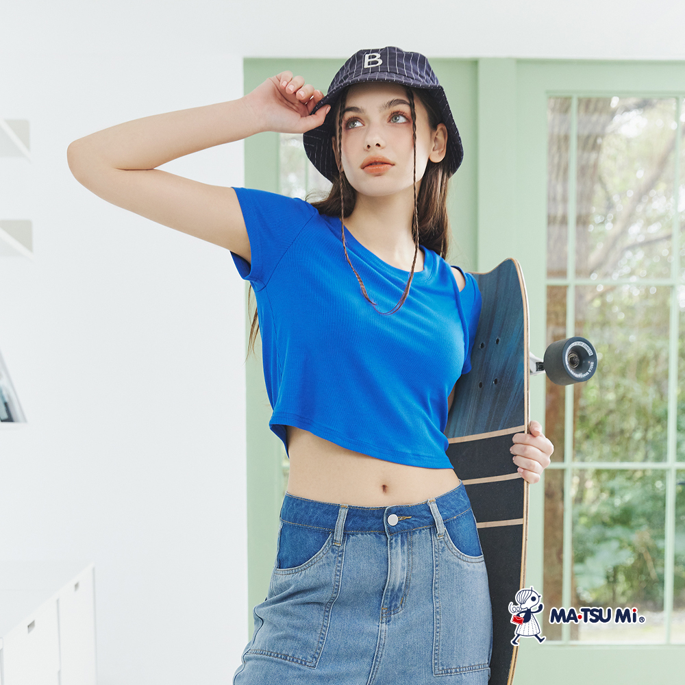 MA‧TSU Mi 不對稱挖肩短版上衣(綠.藍)