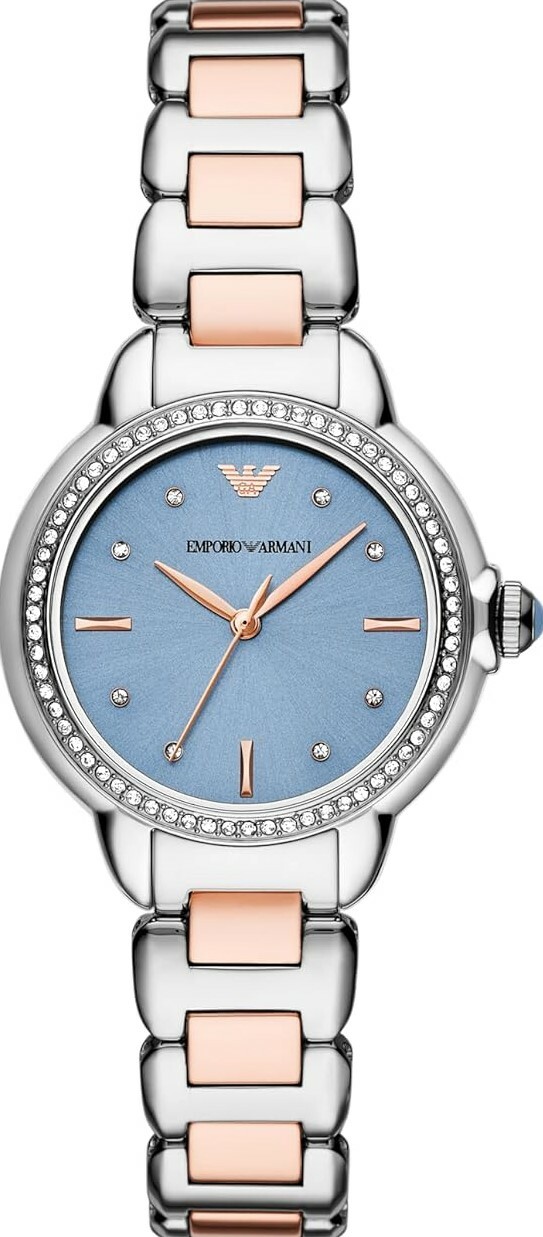 萬年鐘錶 - ARMANI  莫蘭迪藍綺麗夢境環鑽面盤不鏽鋼女錶 AR11597 錶徑32MM