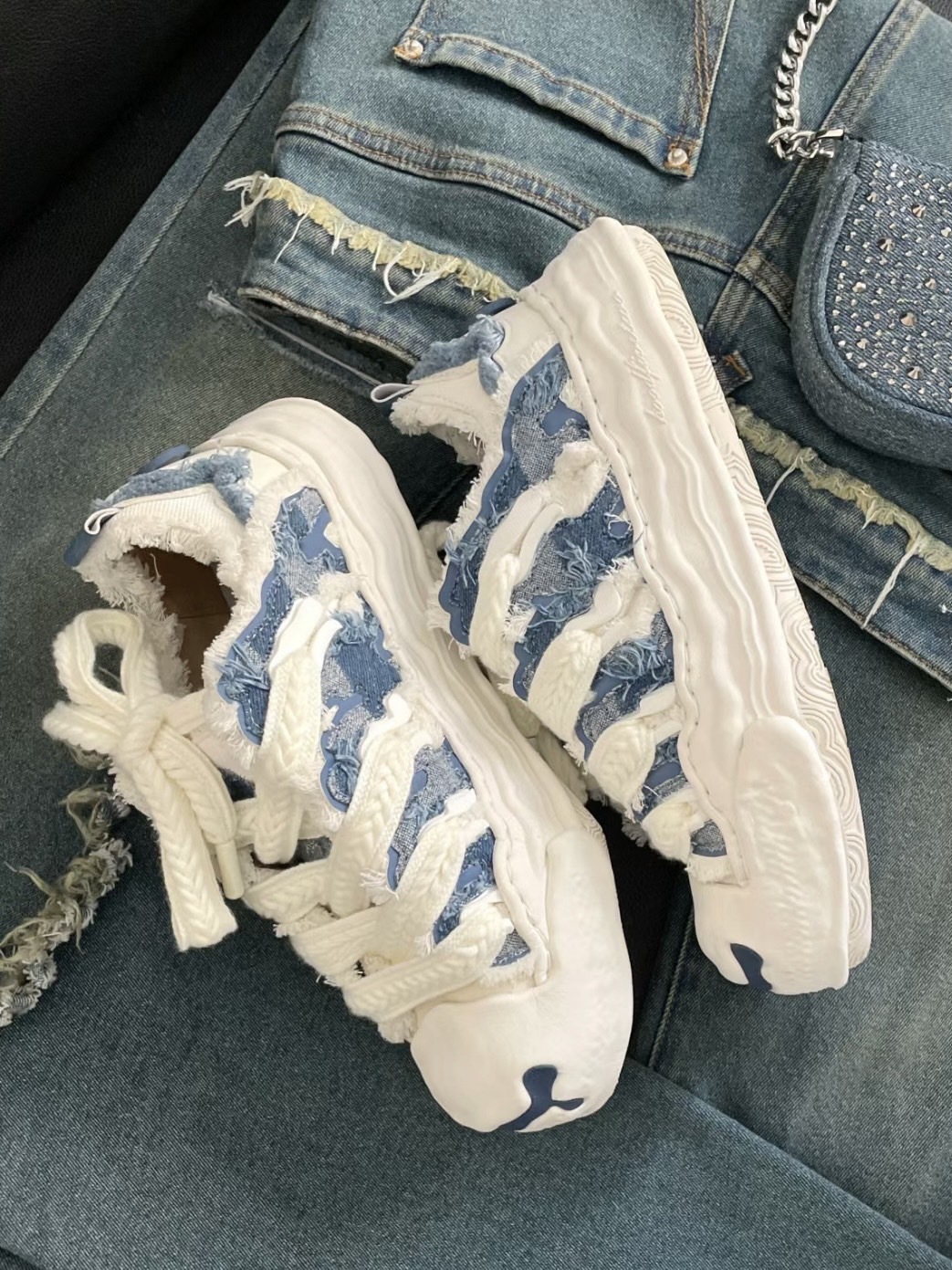 H52 開口笑奶油鞋 蛋糕鞋盒 牛仔藍