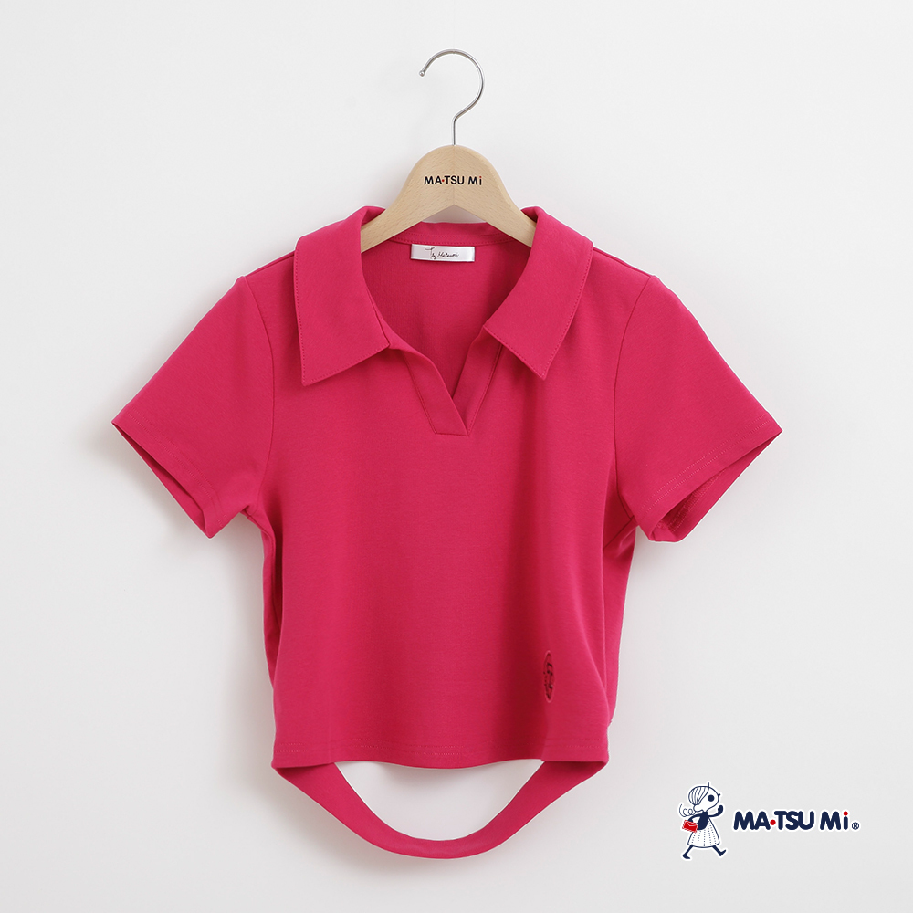 MA‧TSU Mi 短版後挖洞polo領上衣(桃紅.黑)