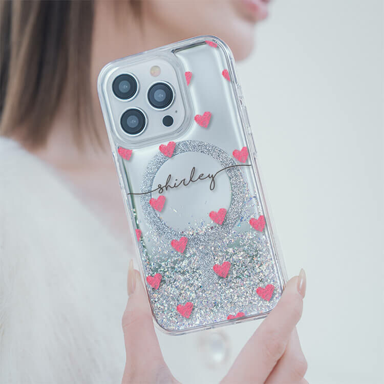 塗鴉愛心 (MagSafe磁吸) 閃耀鏡面殼 - (訂製名字) iPhone客製化手機殼