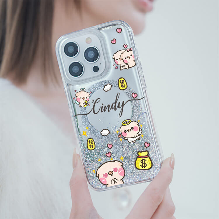 滿滿萌萌豬 (MagSafe磁吸) 閃耀鏡面殼 - (訂製名字) iPhone客製化手機殼