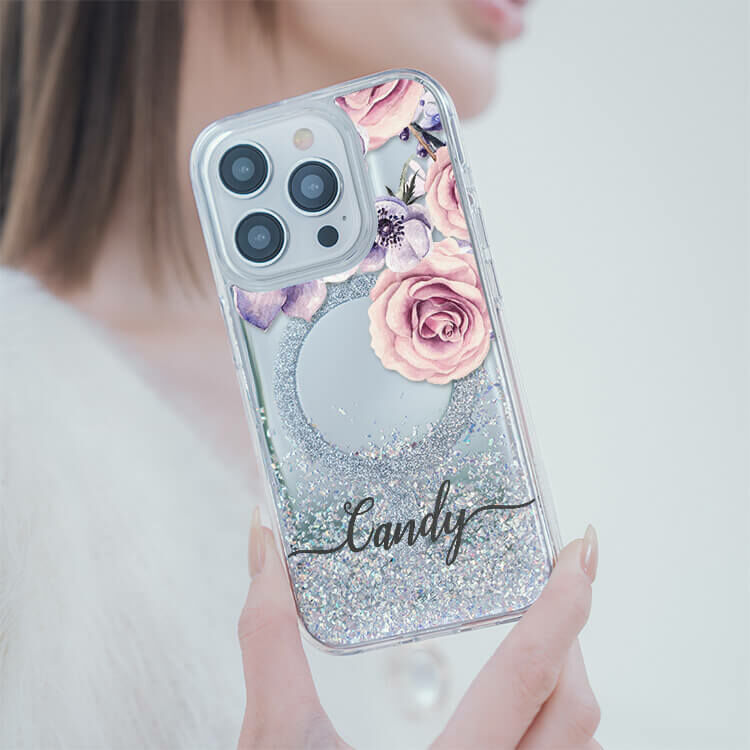 古典玫瑰 (MagSafe磁吸) 閃耀鏡面殼 - (訂製名字) iPhone客製化手機殼