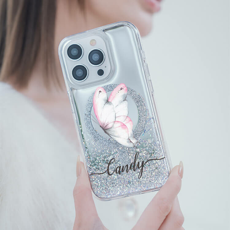 夢幻蝴蝶 (MagSafe磁吸) 閃耀鏡面殼 - (訂製名字) iPhone客製化手機殼
