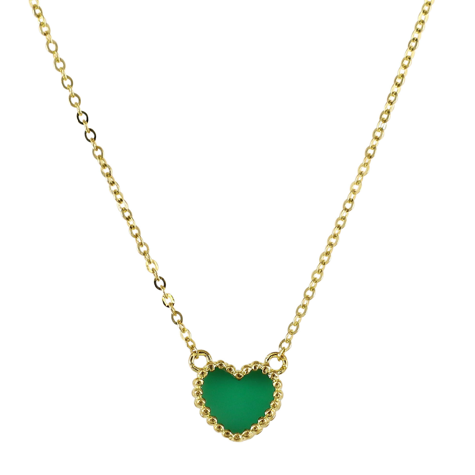 翠心魅影：14K金愛心琺瑯項鍊－綠