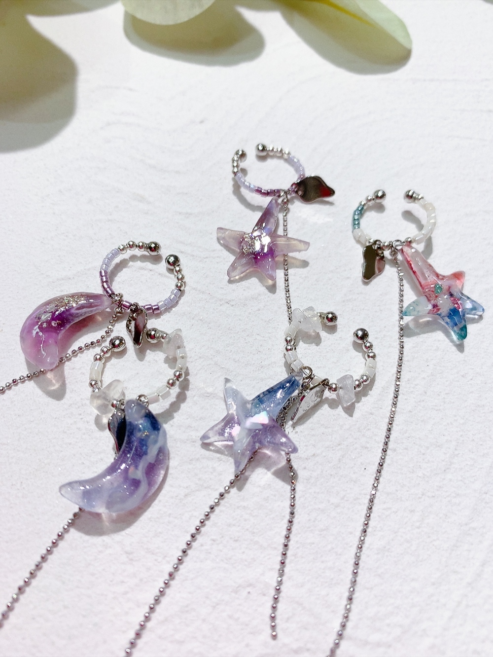 W手作星形/月亮耳骨夾