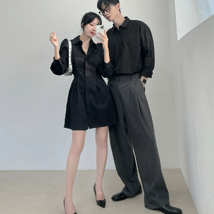 簡約純色襯衫/收腰洋裝