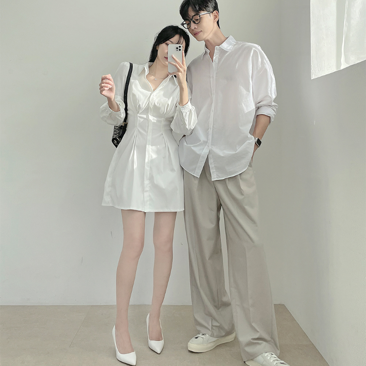 簡約純色襯衫/收腰洋裝