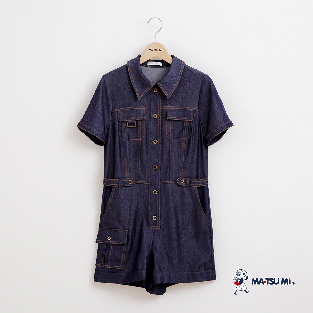MA‧TSU Mi 時髦工裝感連身短褲(卡.深藍)