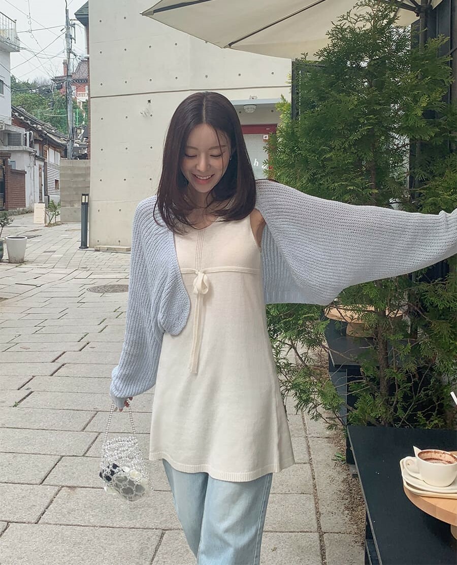 韓國Cherrykoko授權 簡約胸前綁帶混羊毛背心洋裝