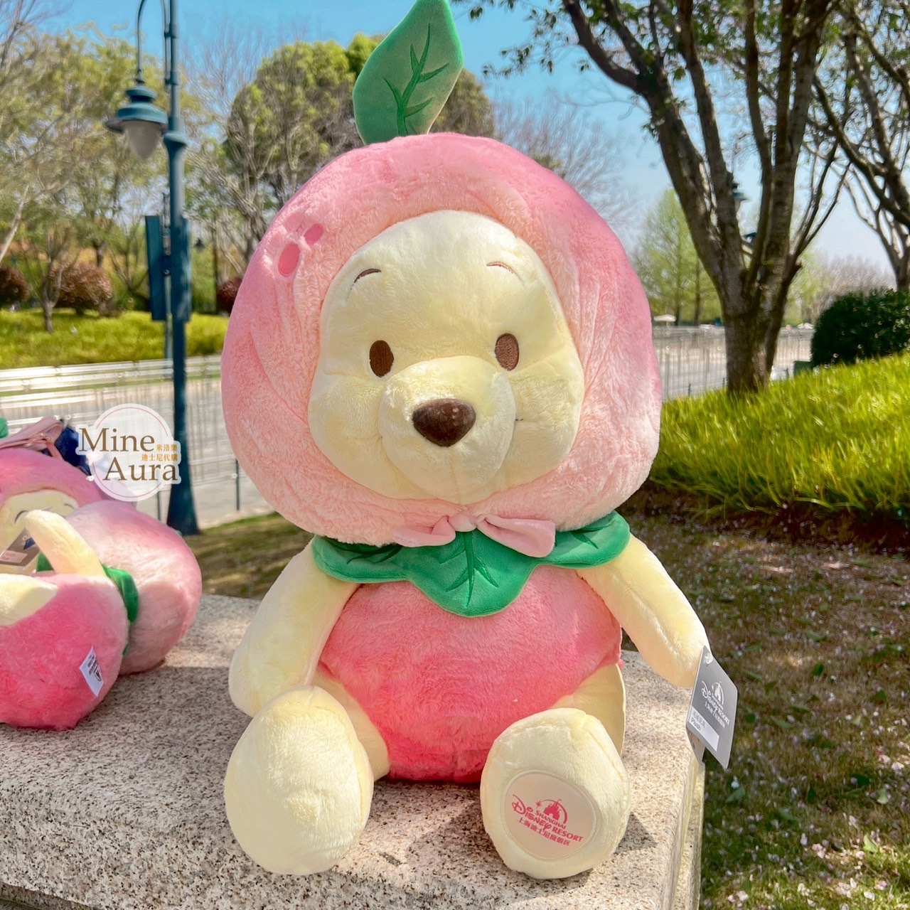 (限時特價) 小熊維尼 Winnie the Pooh 水蜜桃系列 可脫帽 L號 娃娃 玩偶 -上海迪士尼樂園