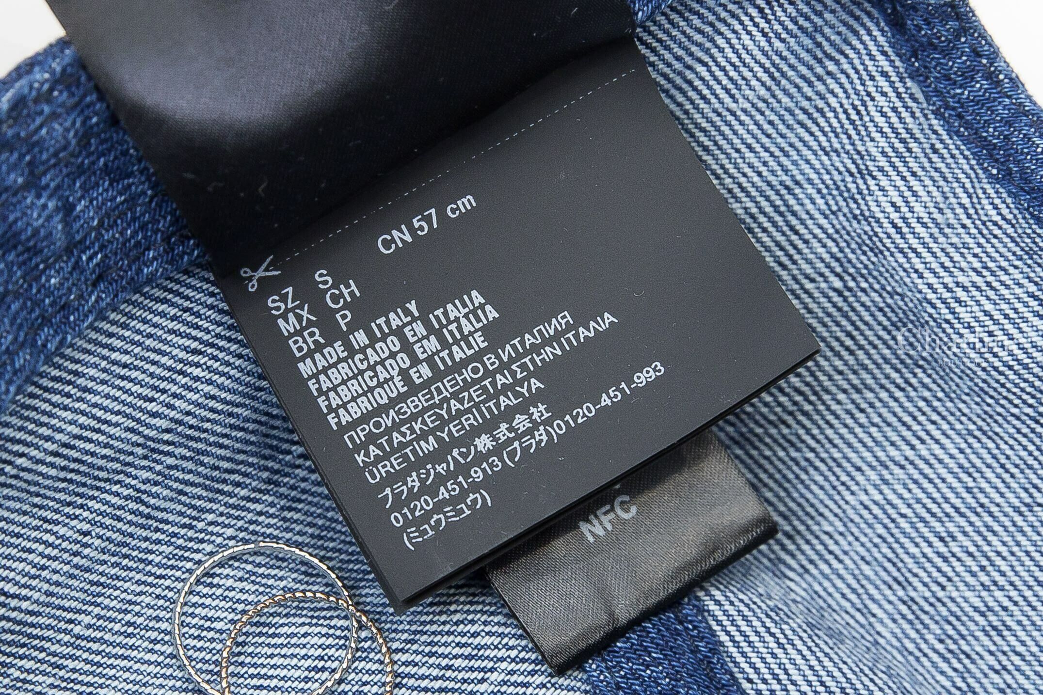 Miu Miu Denim Baseball Cap 海軍藍不修邊刺繡Logo丹寧布魔鬼氈棒球帽-Charline Boutique 精品代購