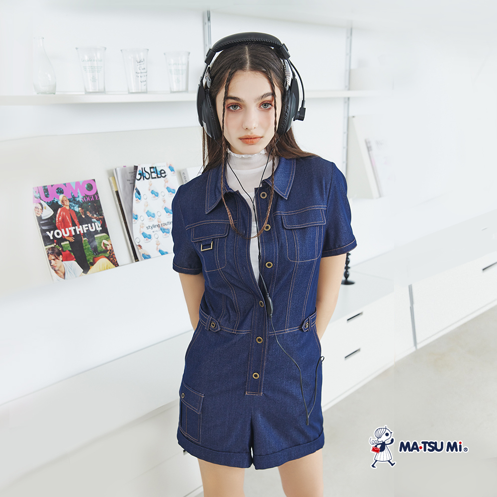 MA‧TSU Mi 時髦工裝感連身短褲(卡.深藍)