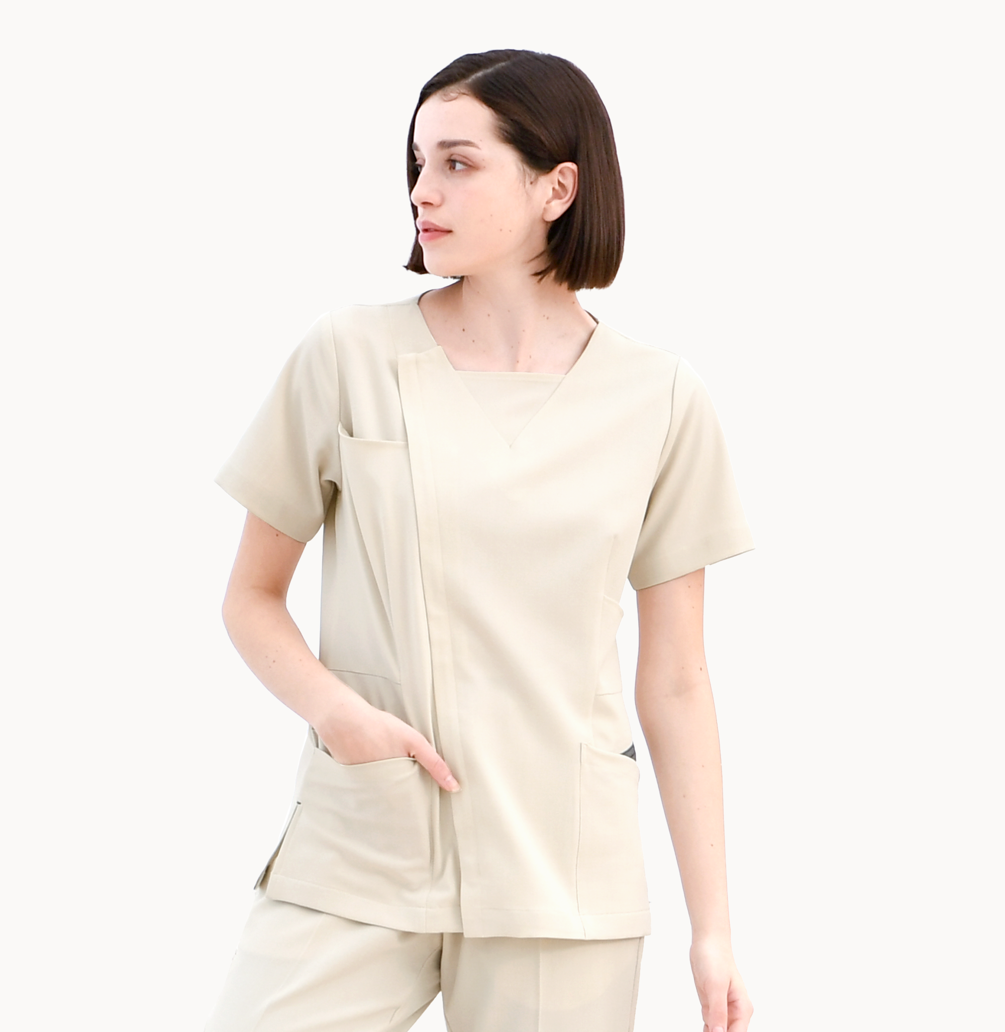 240804 LINEN-LIKE 女款護士服 茉莉白