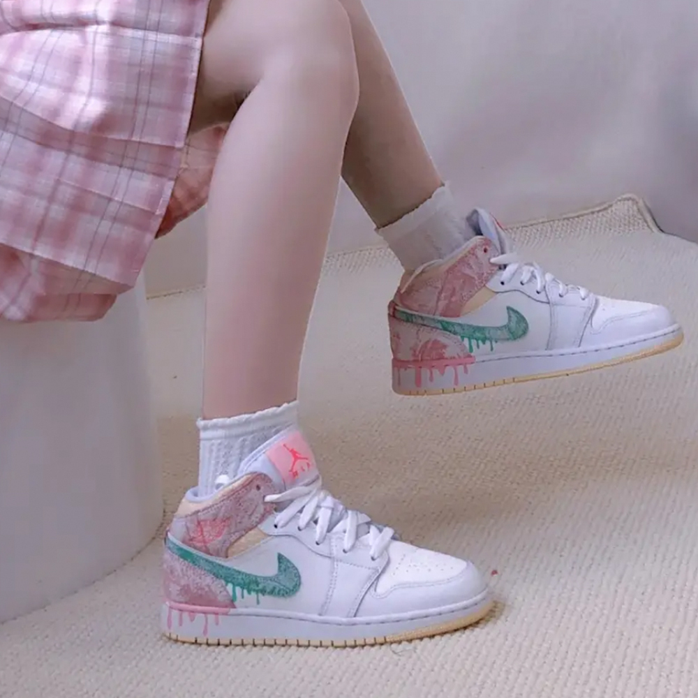 Air Jordan 1 Mid GS Paint Drip 冰淇淋 DD1666-100