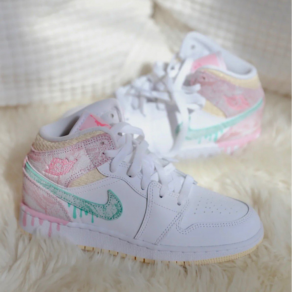 Air Jordan 1 Mid GS Paint Drip 冰淇淋 DD1666-100