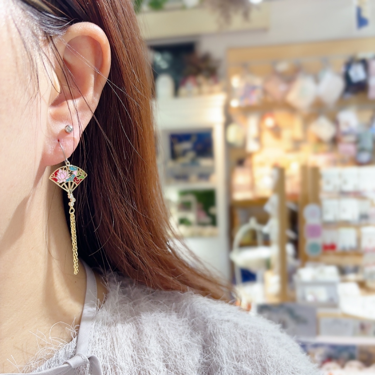 和風傳統和扇耳環