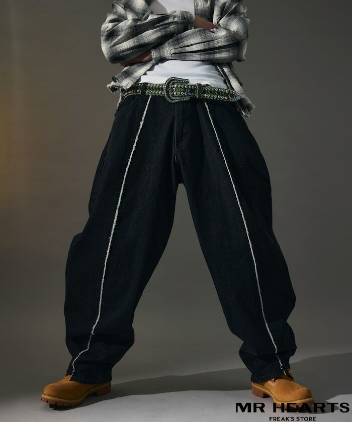 FREAK'S STORE MR.HEARTS VINTAGE WASH WIDE SILHOUETTE SWITCHING DENIM 反車線 復古 水洗 括腿褲 拓腿 牛仔褲 3色 現貨 1243280400005