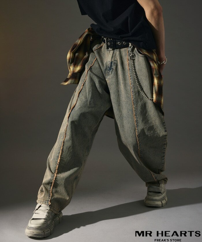 FREAK'S STORE MR.HEARTS VINTAGE WASH WIDE SILHOUETTE SWITCHING DENIM 反車線 復古 水洗 括腿褲 拓腿 牛仔褲 3色 現貨 1243280400005