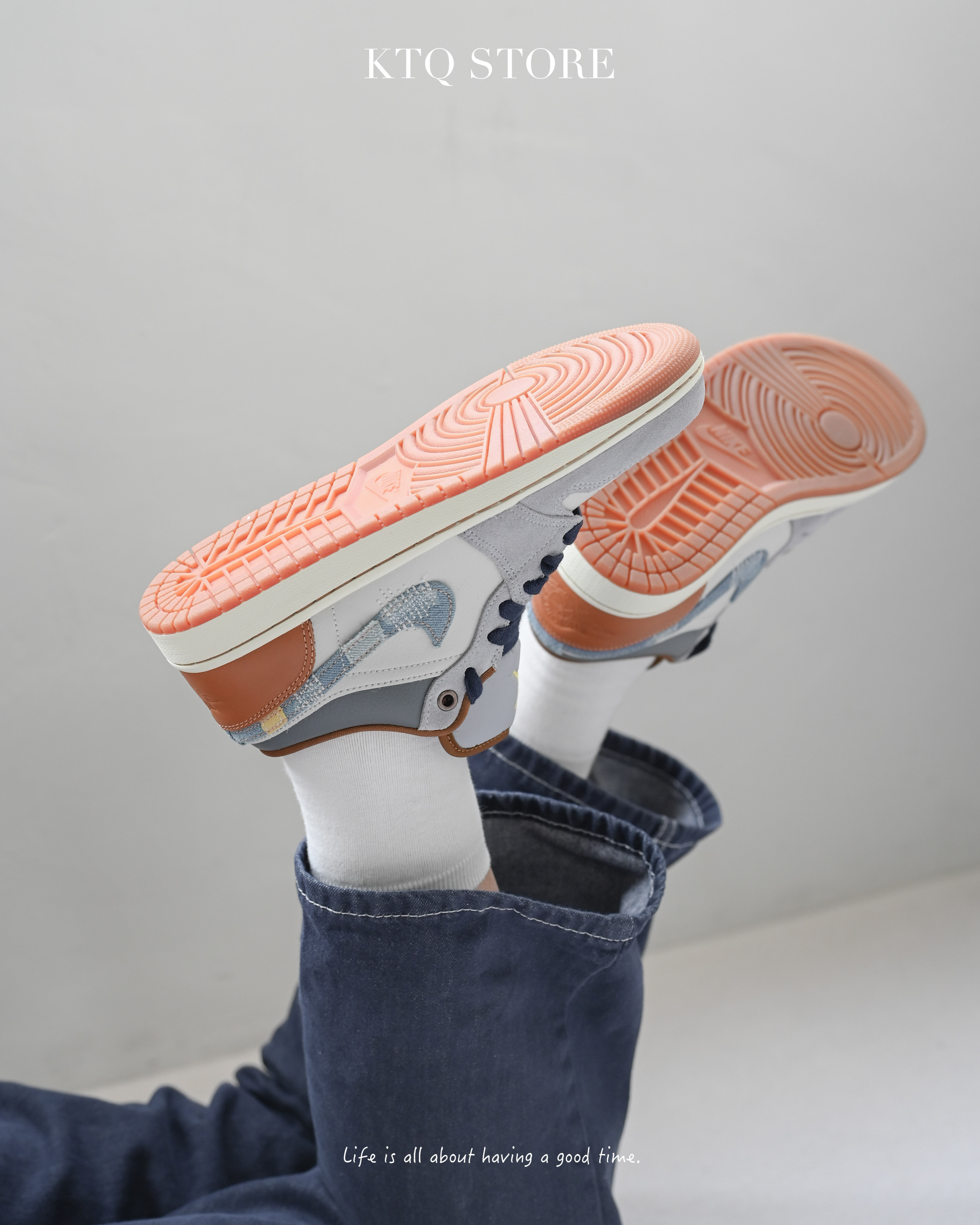 KTQ STORE ‧Air Jordan 1 Low SE Phantom 男 FZ5042-041 單寧 牛仔拼色 情人節