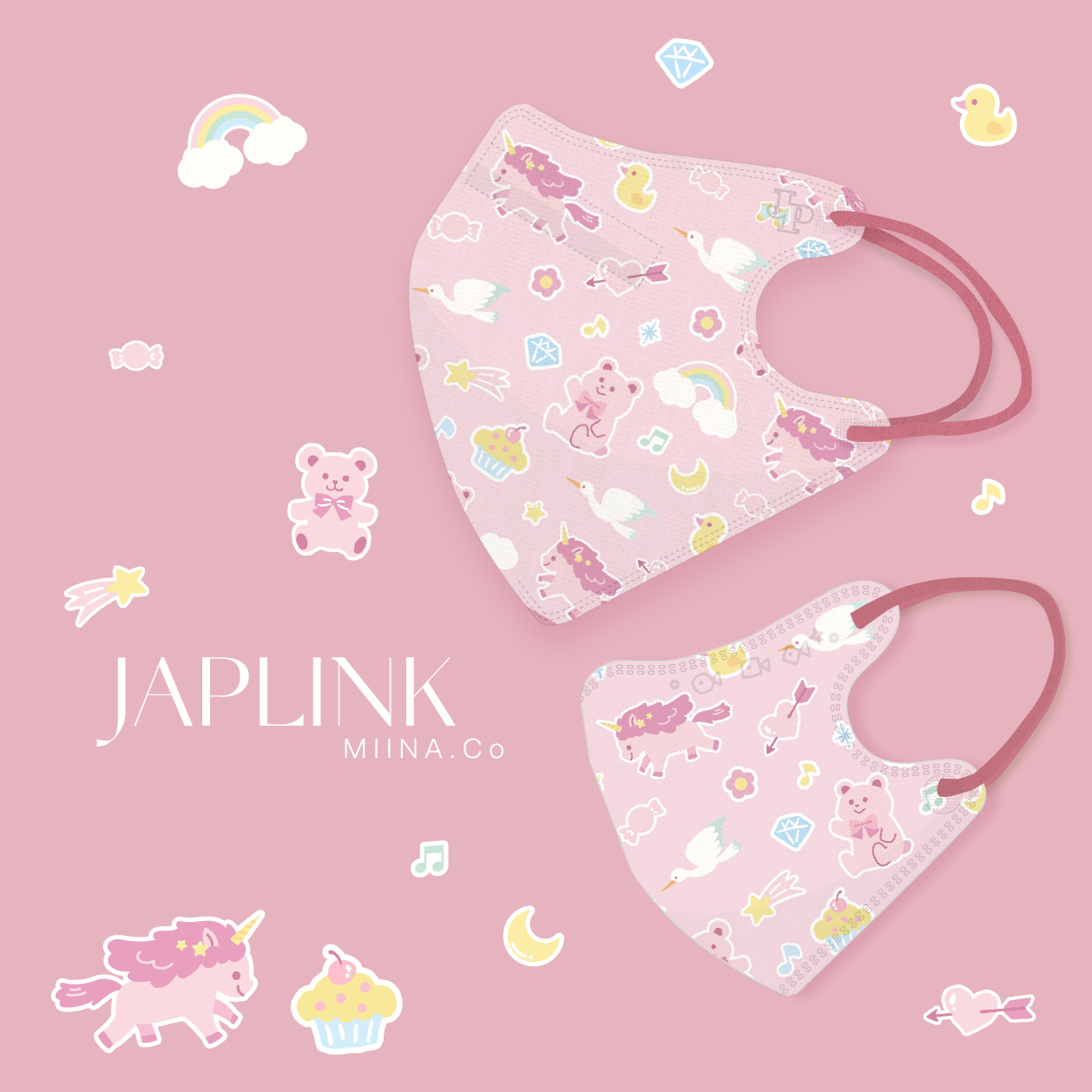 JAPLINK【 VXS 0~3歲 】3D 立體幼童口罩 / 小粉熊