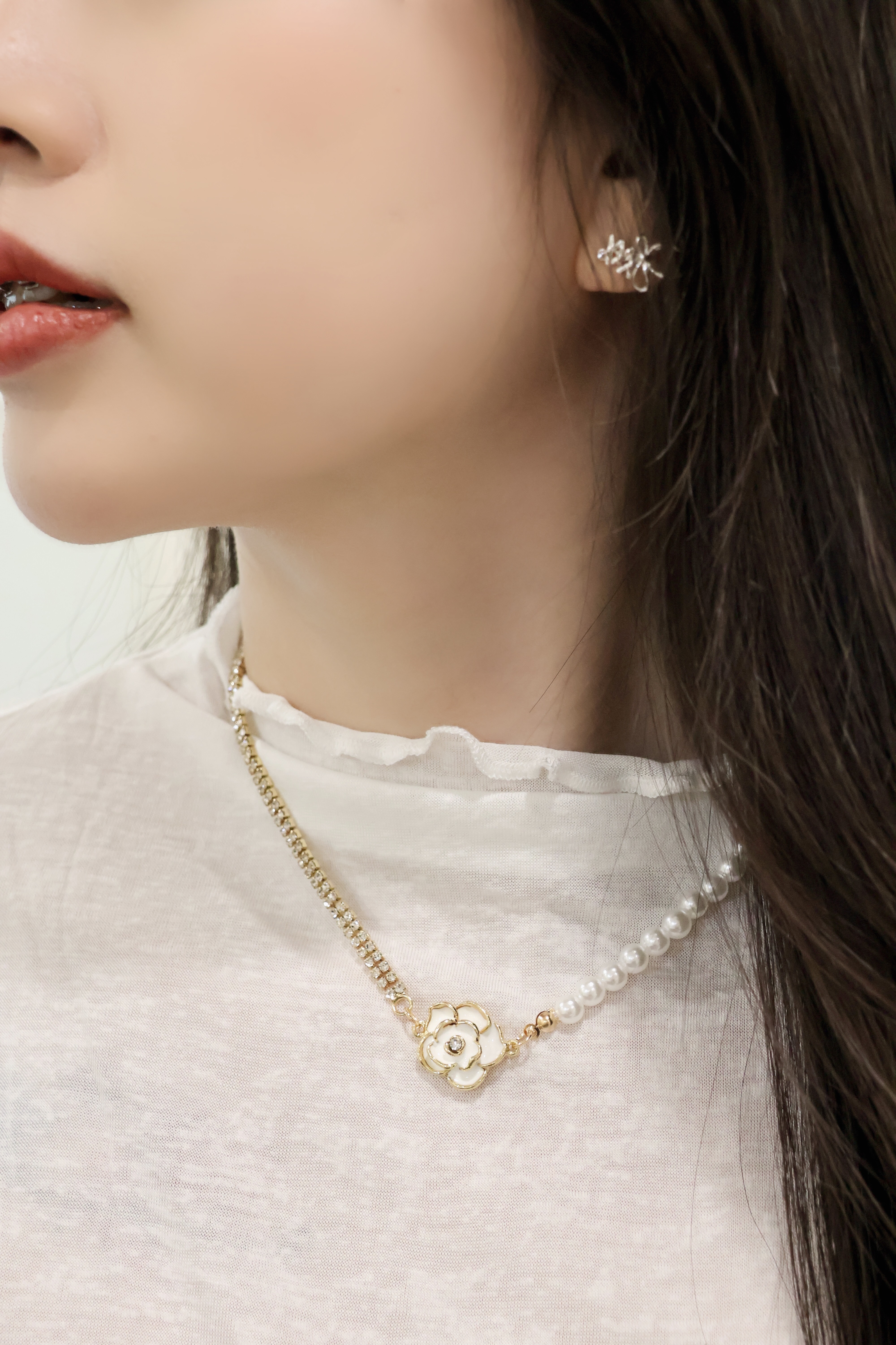 法式山茶花珍珠鑽鏈🌺