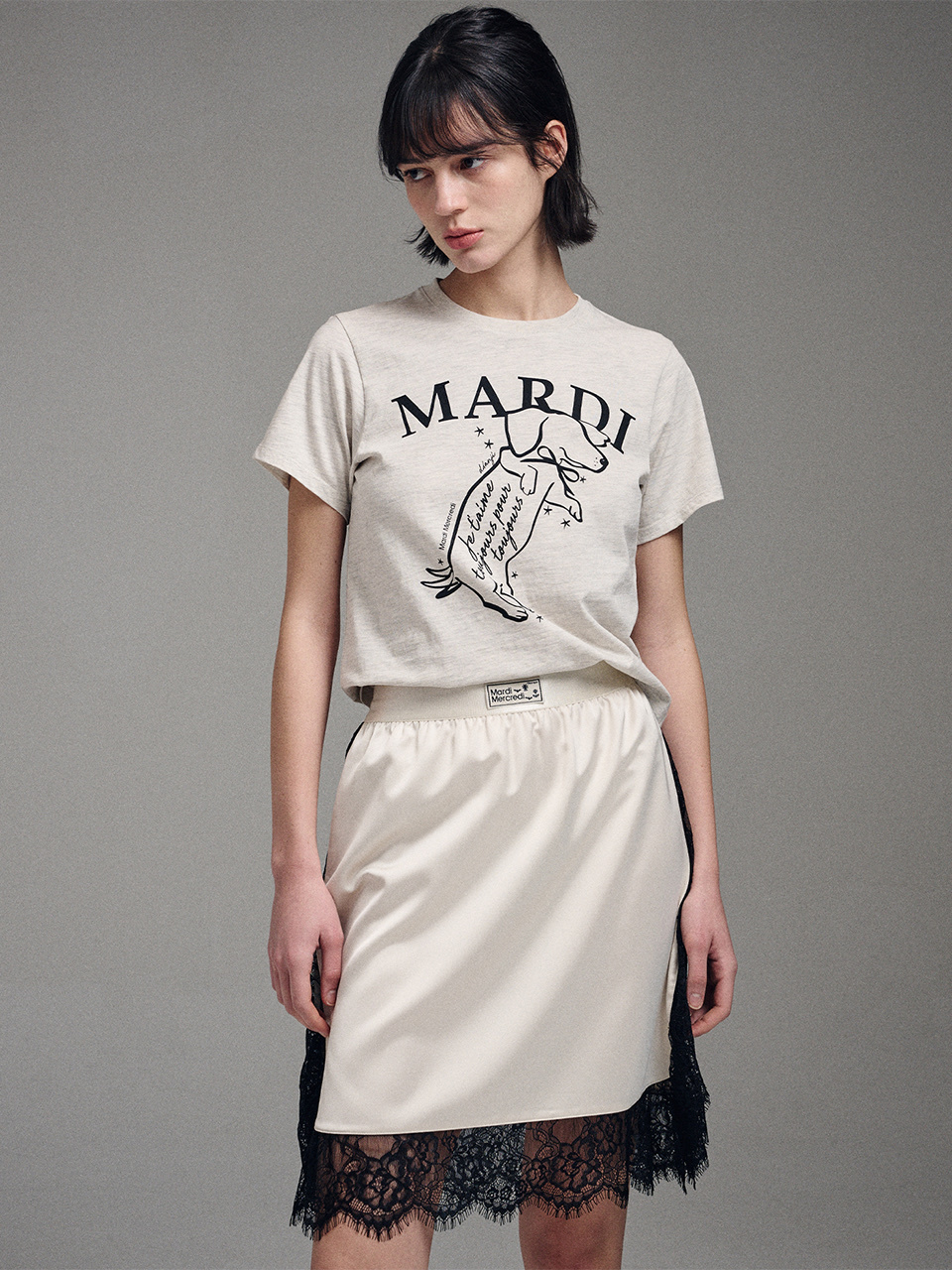 MARDI MERCREDI - SLIM TSHIRT SWING THE TAIL DDANJI (OATMEAL BLACK)