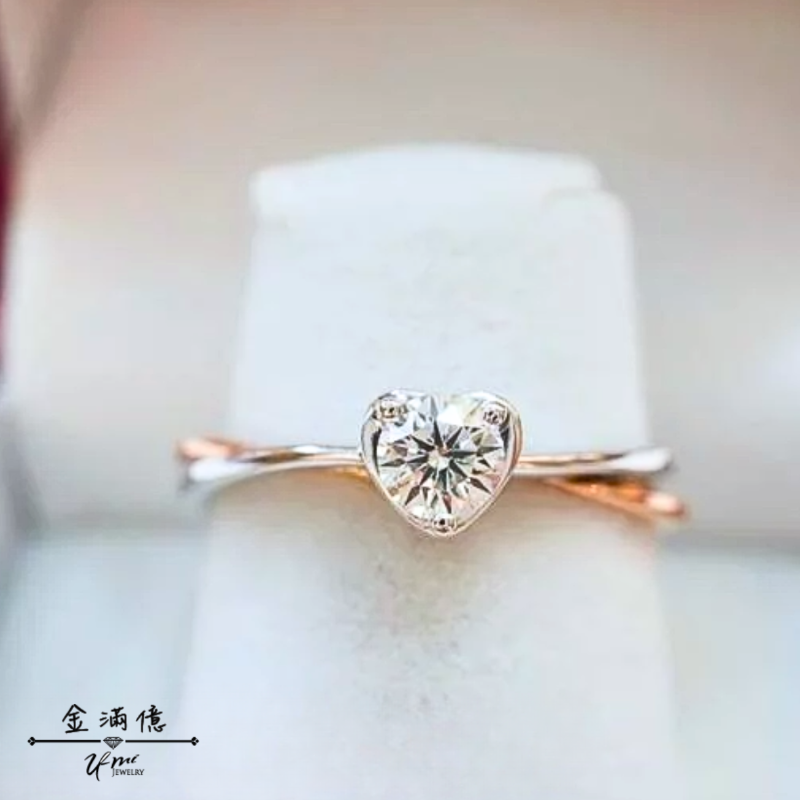 客製化結婚對戒-白k金與玫瑰金結合愛心鑽石戒指-金滿億銀樓