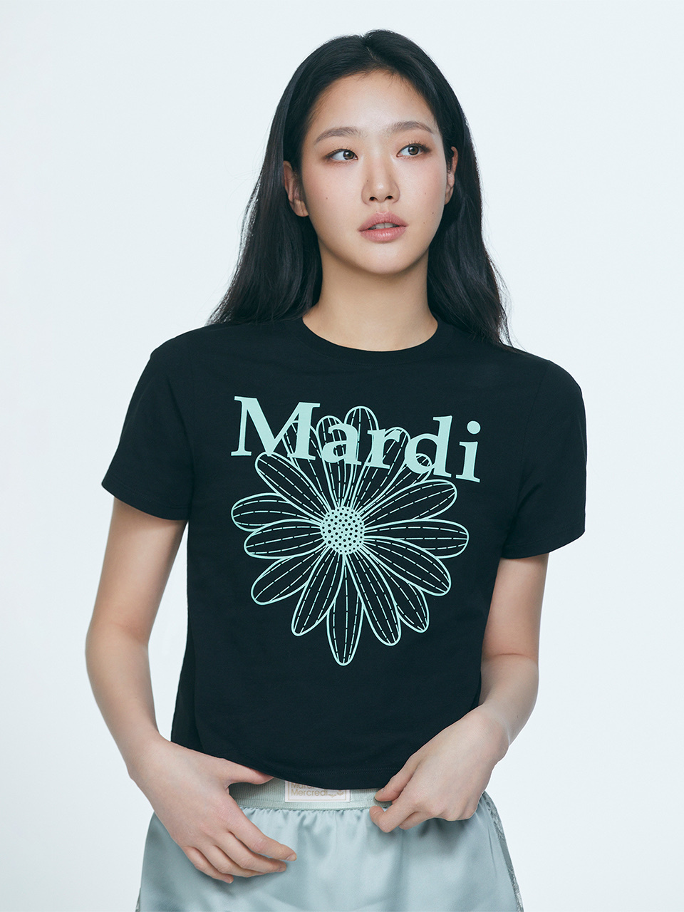 MARDI MERCREDI - SLIM TSHIRT FLOWERMARDI (BLACK MINT)
