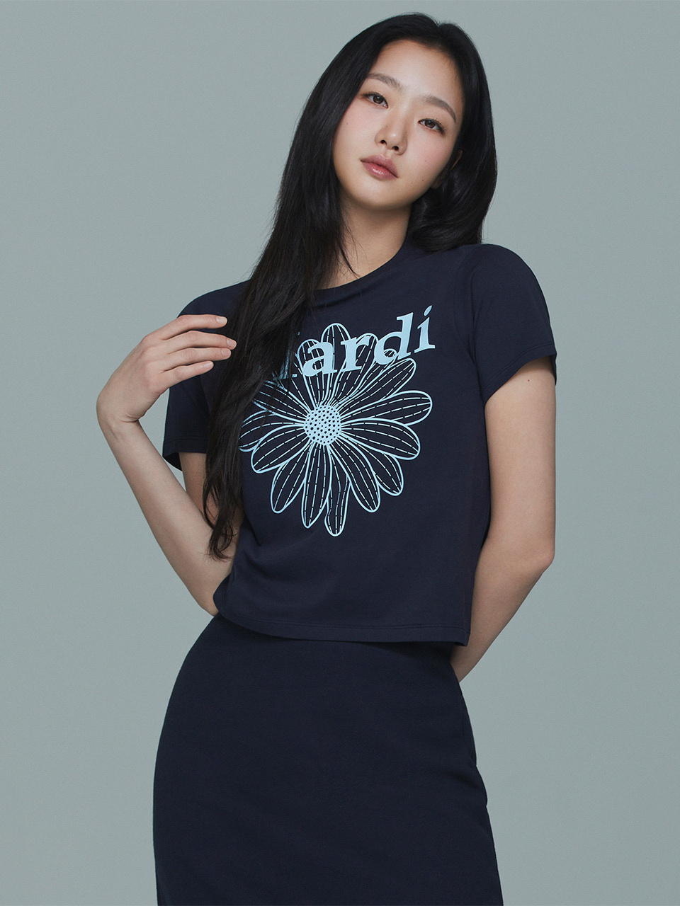 MARDI MERCREDI - SLIM TSHIRT FLOWERMARDI (NAVY SKY)