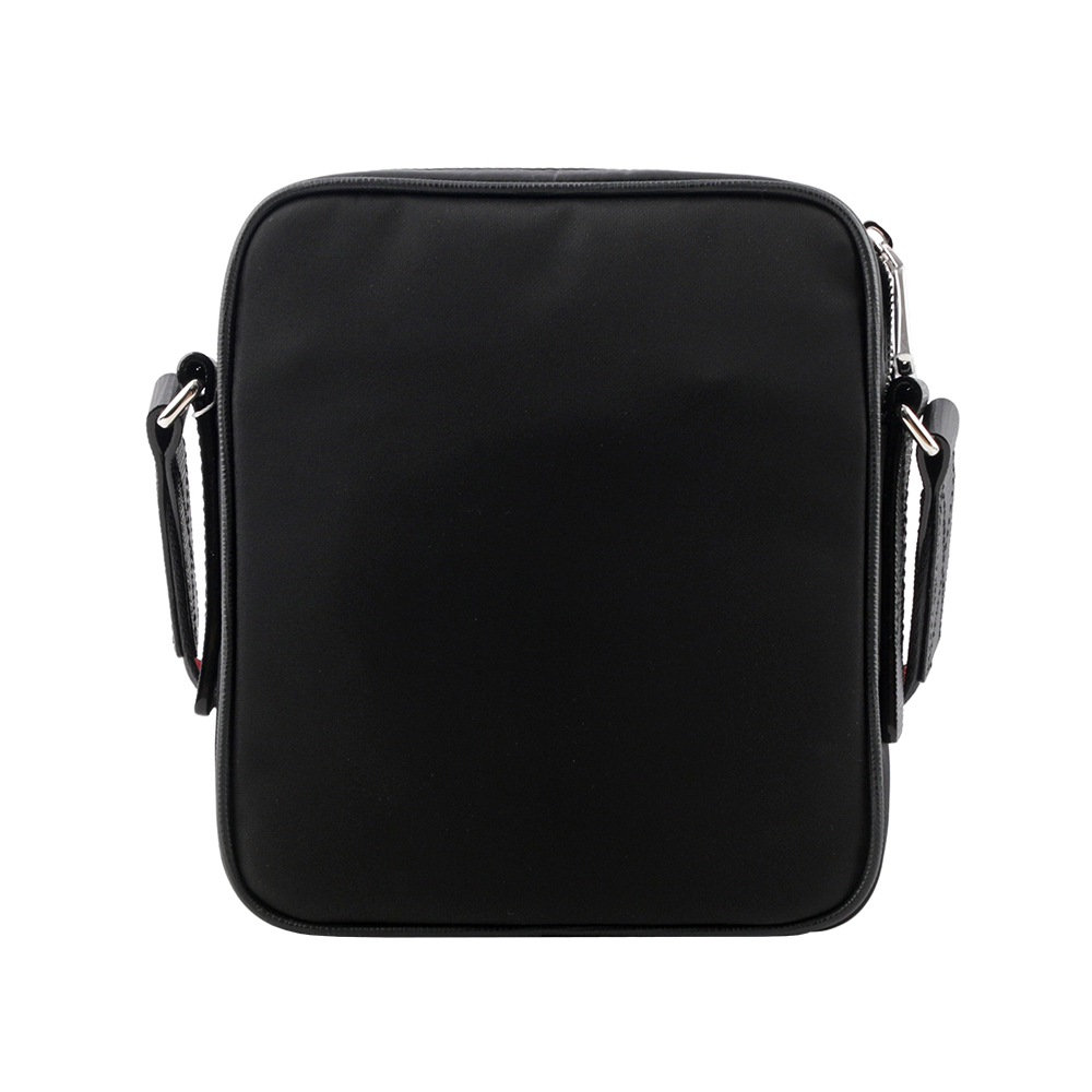 【BALLY】Explore 紅白條紋牛皮及尼龍拉鍊斜背包(黑色) 6228740