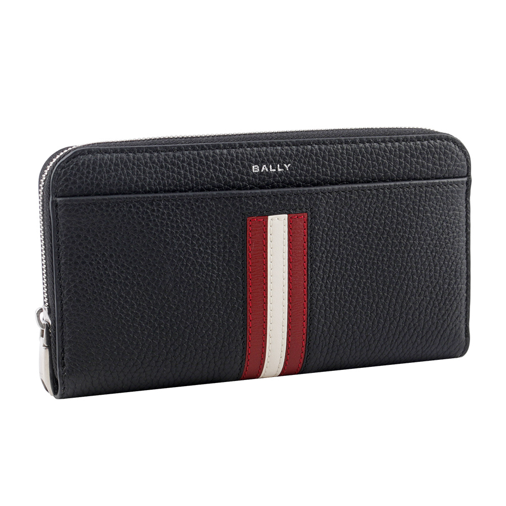 【BALLY】Ribbon 紅白條紋牛皮ㄇ形拉鍊長夾