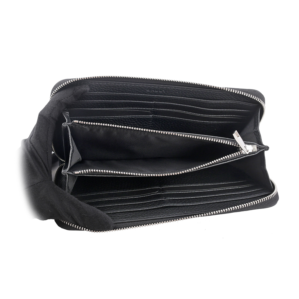 【BALLY】Ribbon 紅白條紋牛皮ㄇ形拉鍊長夾(黑色) 6306561