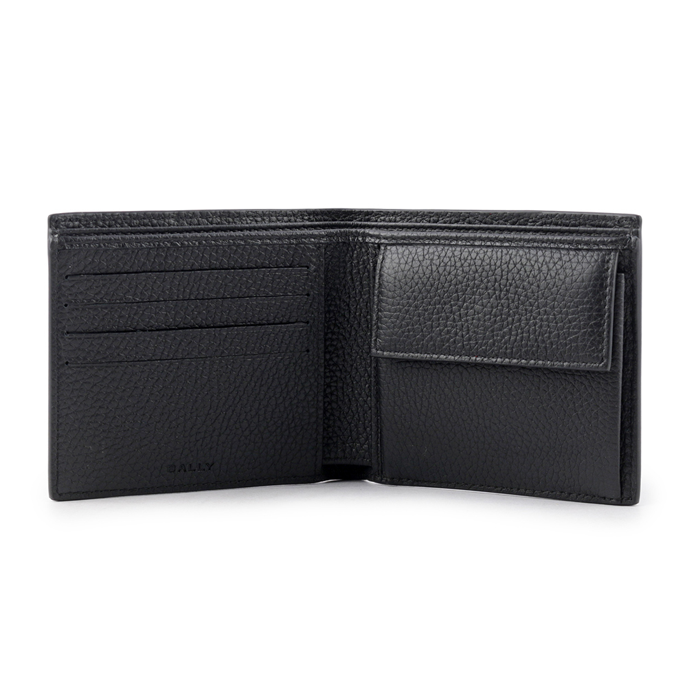 【BALLY】Ribbon 紅白條紋牛皮對開零錢袋短夾(黑色) 6307069