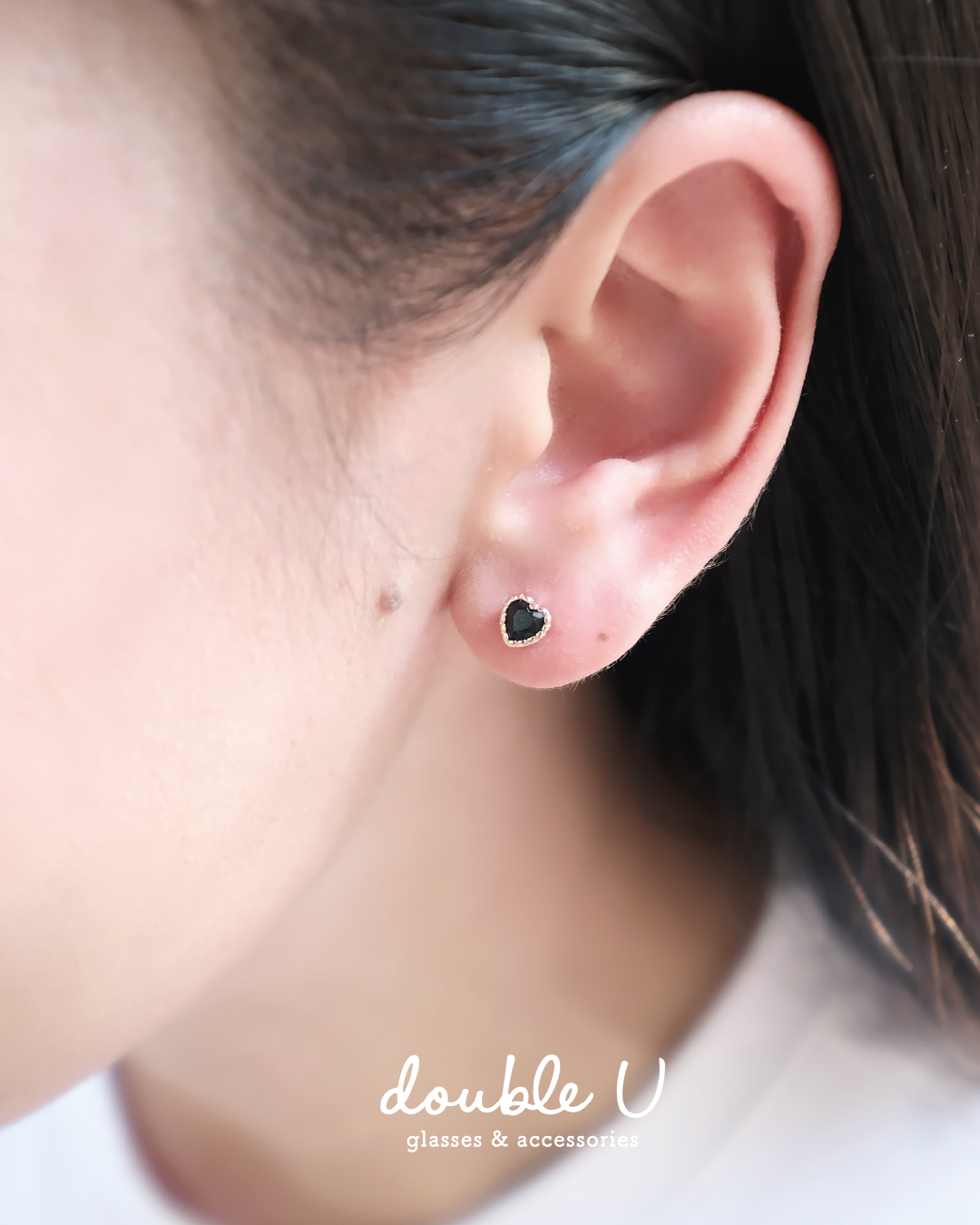 黑色小愛心・純銀耳環 (EES10302)