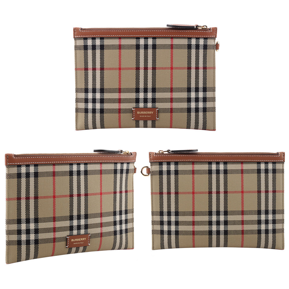 【BURBERRY】London 經典格紋棉質帆布小型托特包(石楠木棕/黑色) 8066163 A9534