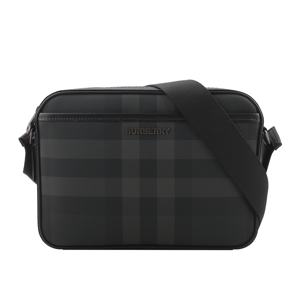 【BURBERRY】Muswell 格紋帆布及牛皮拉鍊斜背包