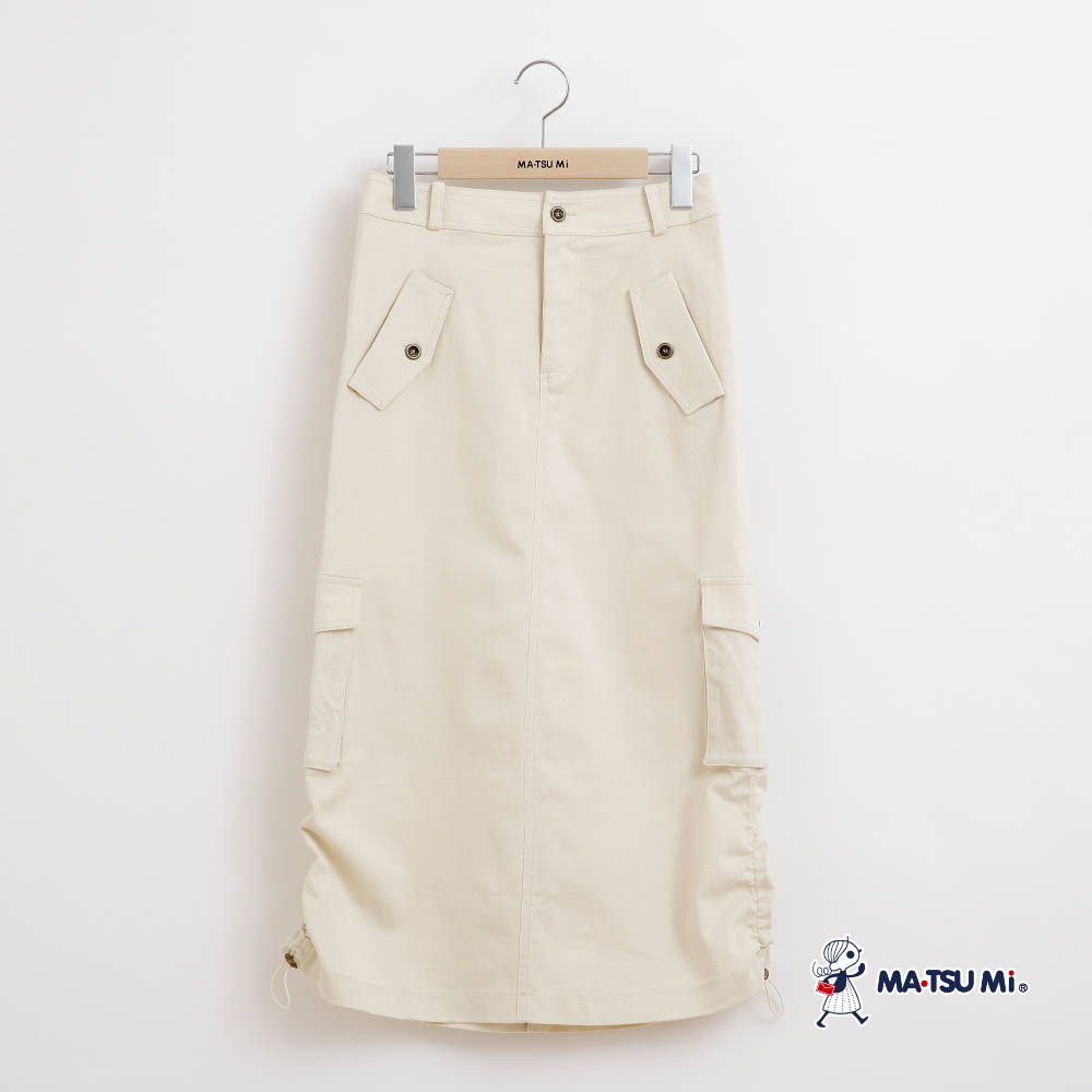 MA‧TSU Mi 工裝風抽繩設計感中長裙(卡.黑)