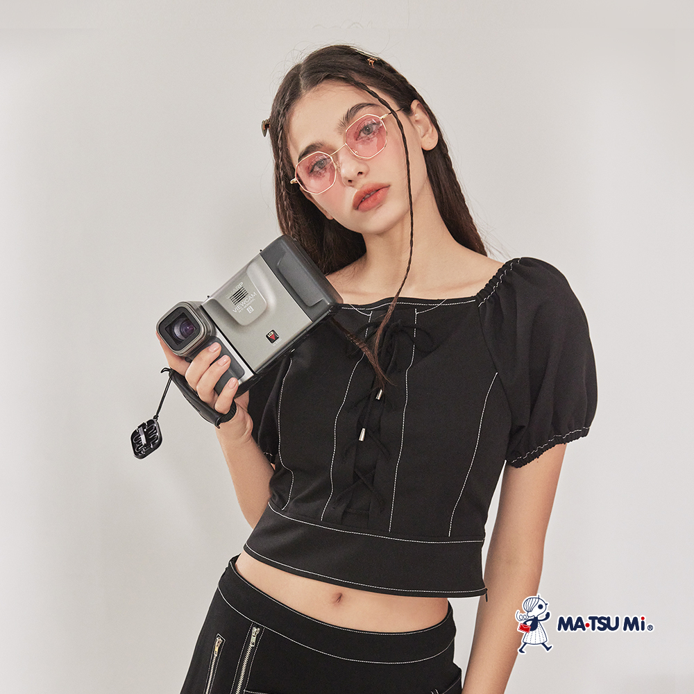 MA‧TSU Mi  個性工裝拉鍊A字裙(卡.黑)