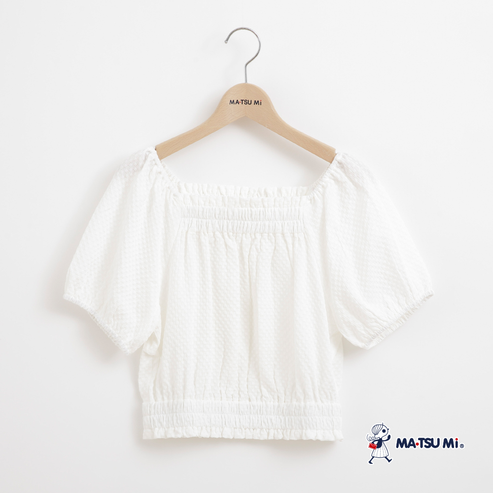 MA‧TSU Mi 立體凹凸質感鬆緊短上衣(白.水藍)